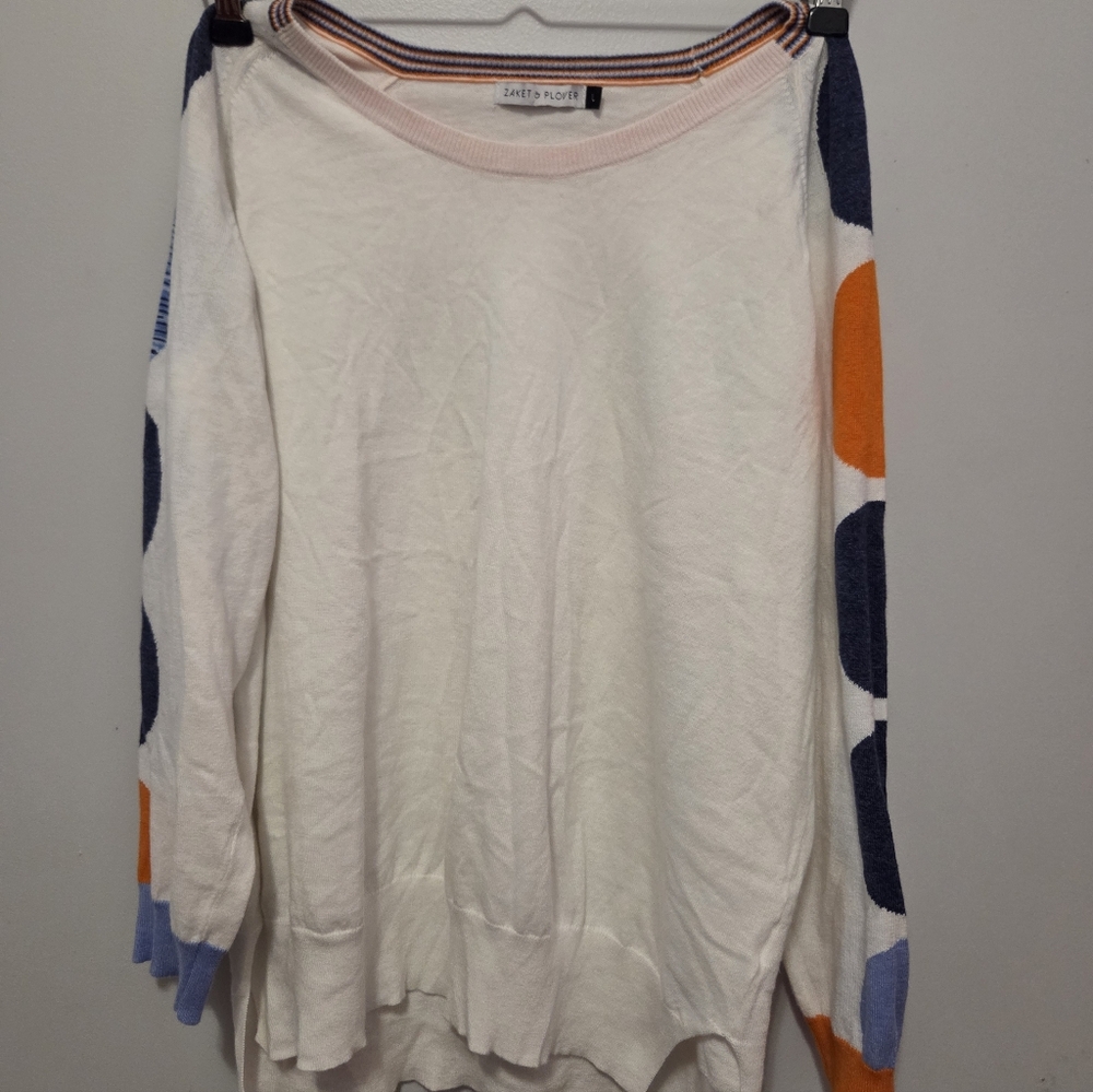 Zaket & Plover Silk Cotton Polka Dot Artsy Sleeve Normcore Light Sweater-L - Picture 5 of 7